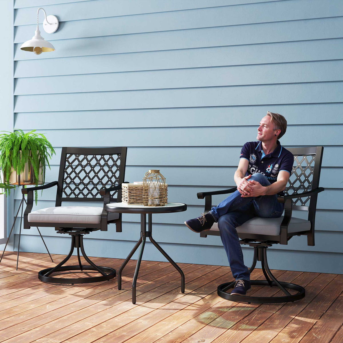 Outdoor Patio Chairs Set of 2, Metal Swivel Rocker Chairs with Cushion and Armrests for Backyard, Garden, Patio