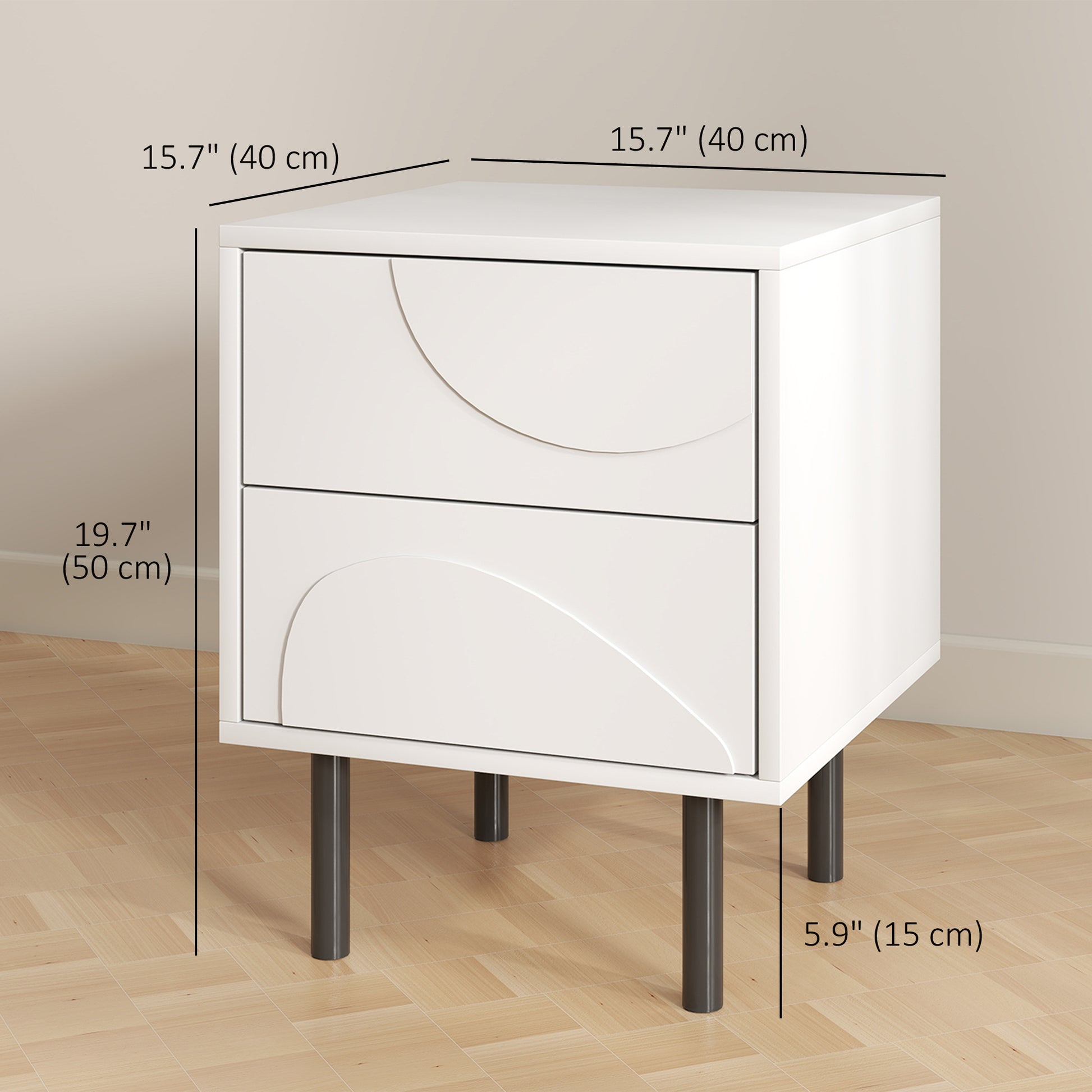 HOMCOM Modern White Nightstand Set of 2 with Push-Open Drawers, Steel Legs