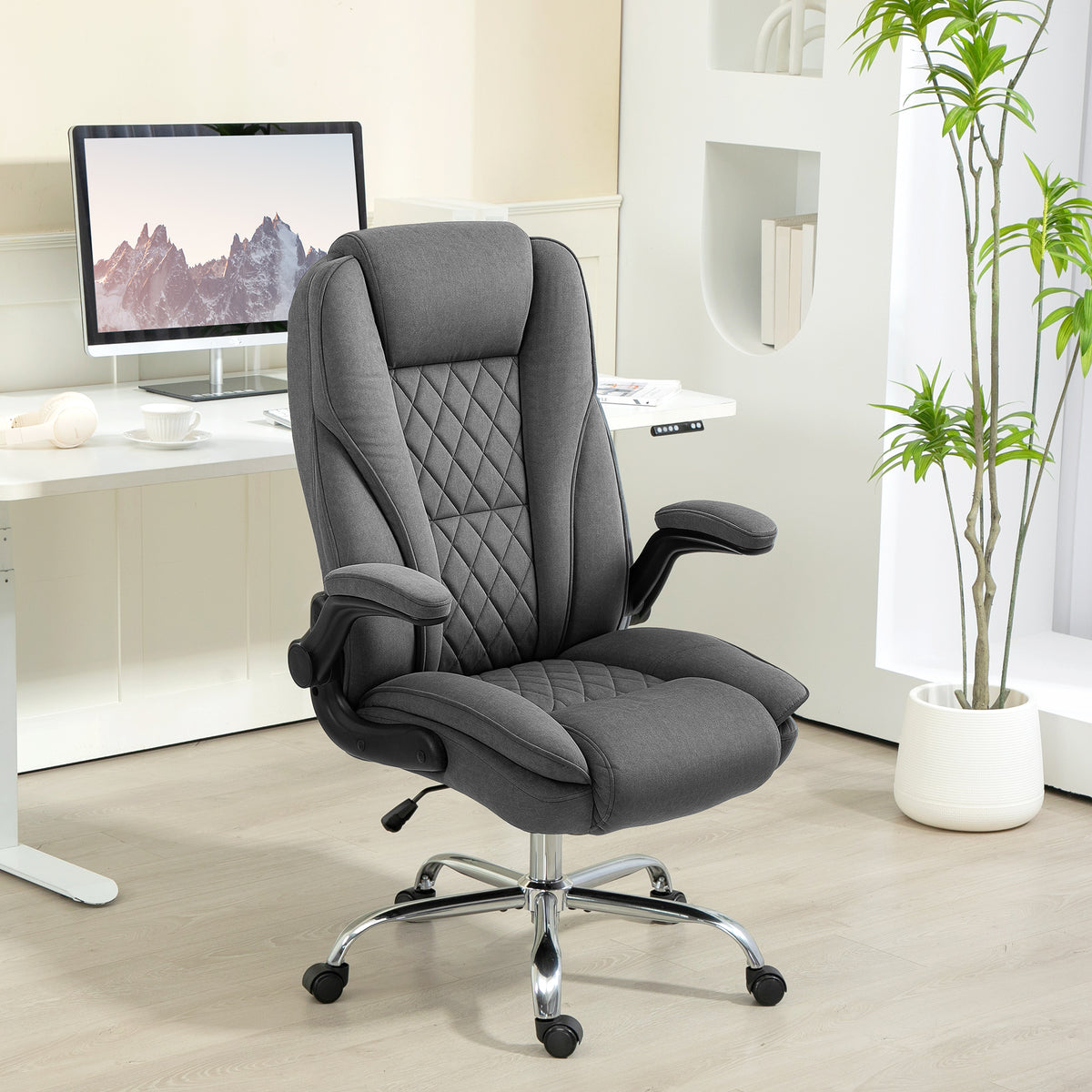 Executive Office Chair, Desk Chair with Flip-up Armrest, Dark Grey