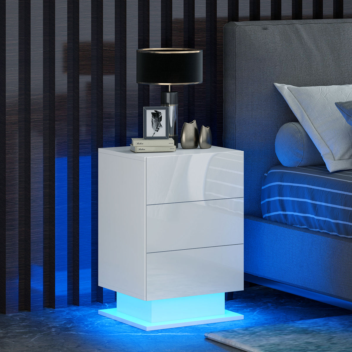 LED Nightstand with 3 Drawers and App Control – 16"W x 24"H