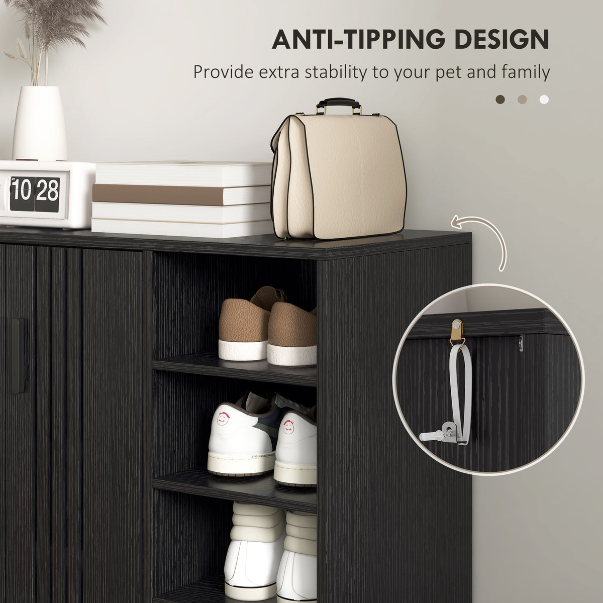 Shoe Cabinet with Double Doors and Open Shelves – 32"W x 35"H