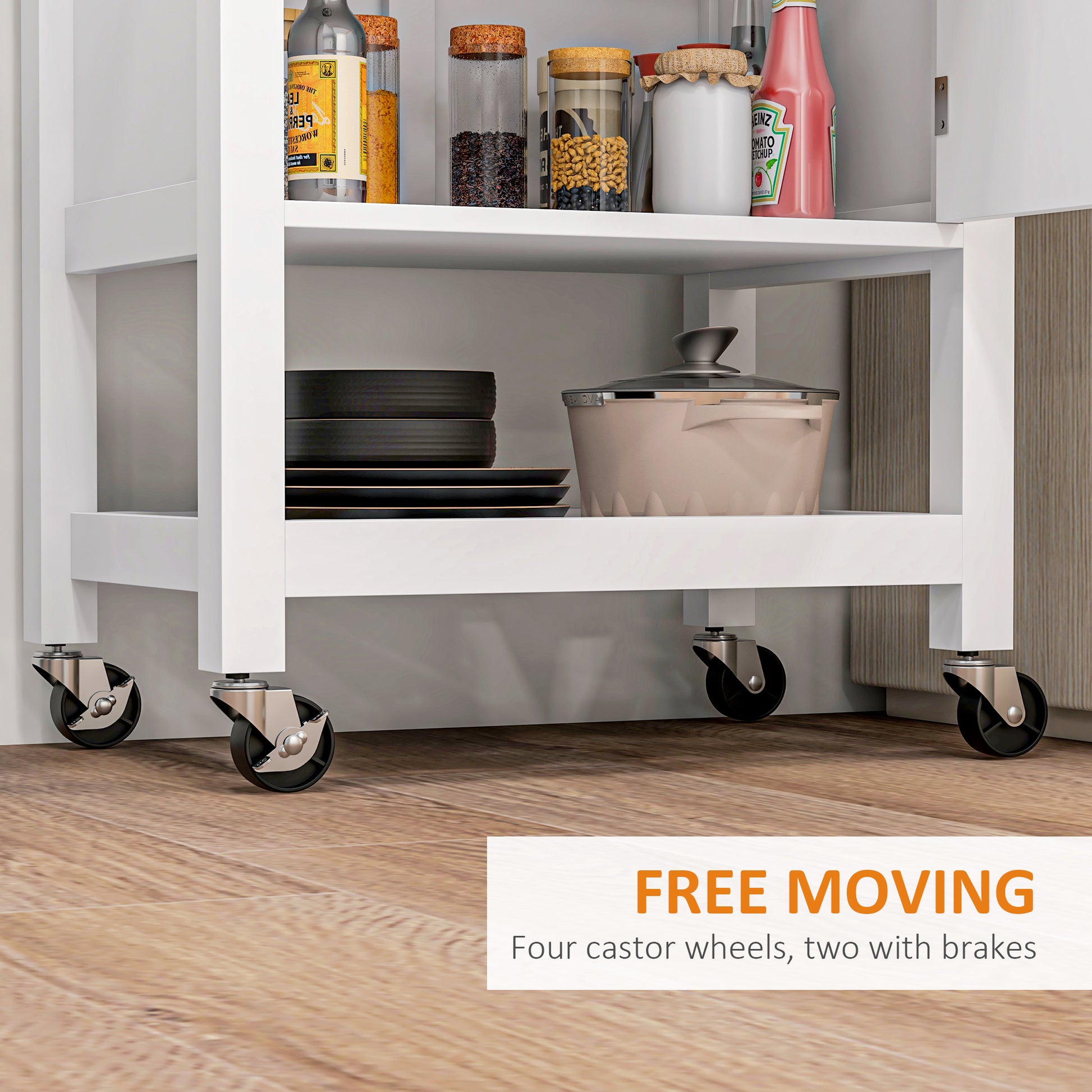 HOMCOM Rolling Kitchen Island Cart With Wood Top, White