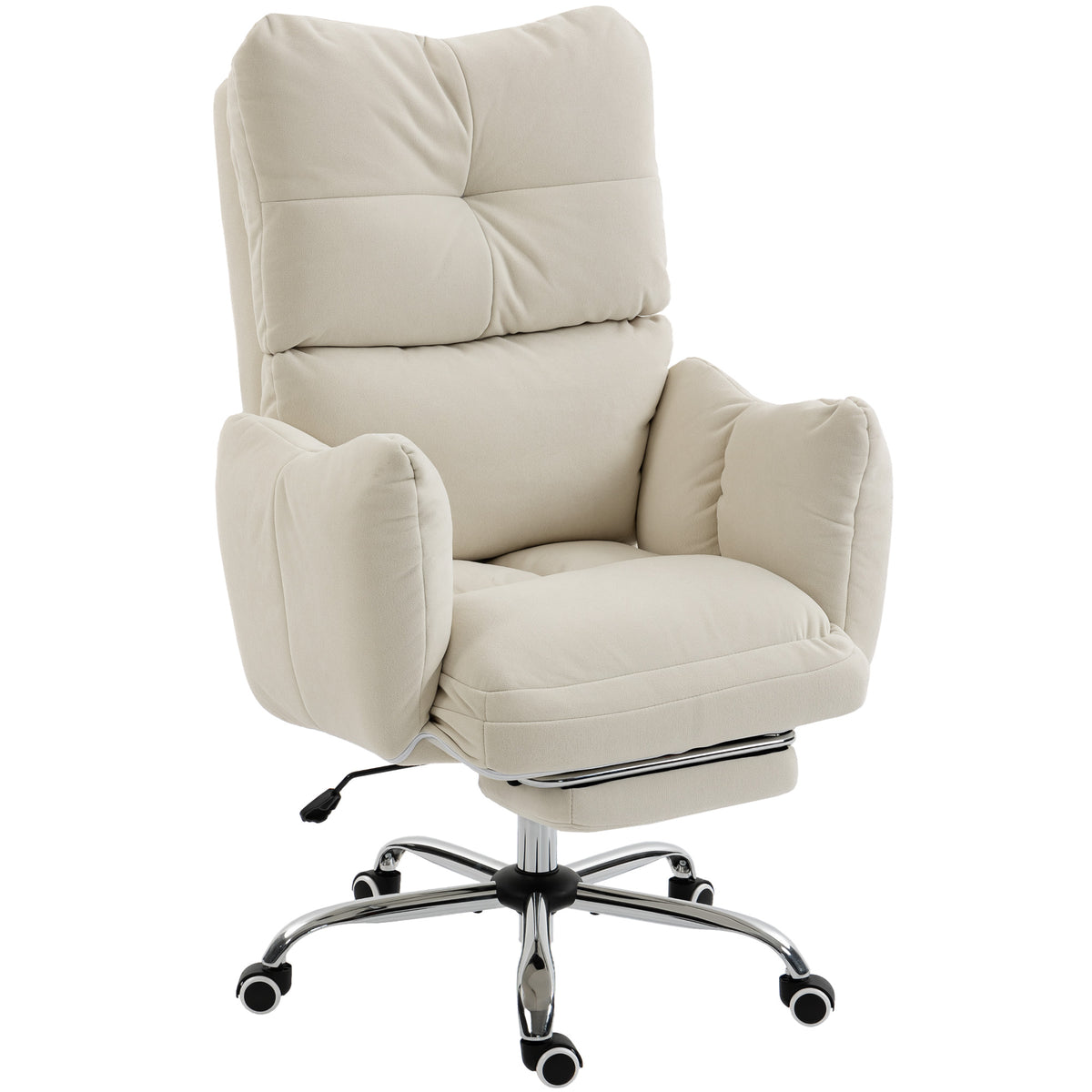 Office Chair with Footrest, Ergonomic Reclining Computer Gaming Chair with Snow Flannel Fabric, Cream