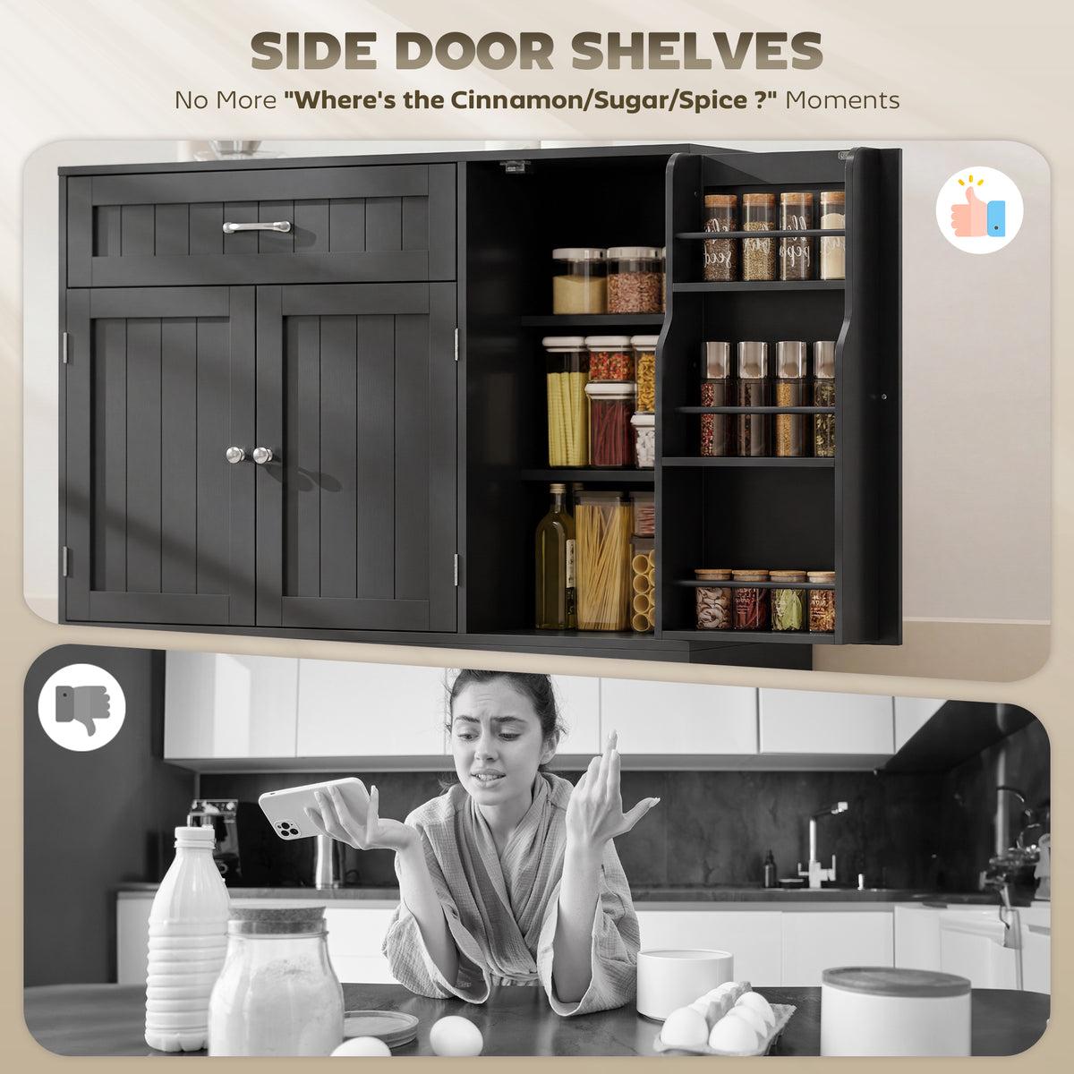 Modern Kitchen Storage Cabinet with Drawer – 43"W x 31"H