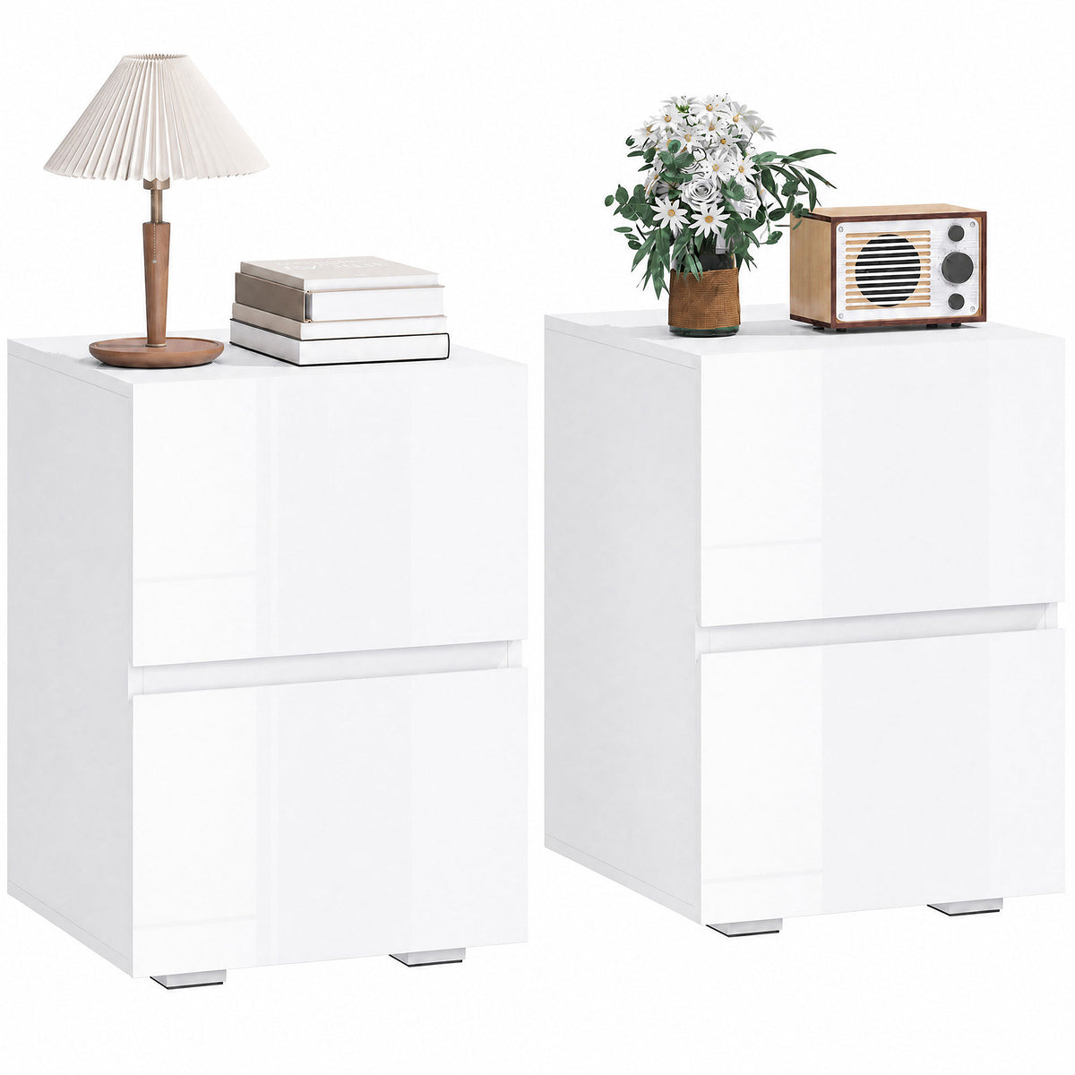 High Gloss 2-Drawer Nightstands, Set of 2 – 16"W x 23"H