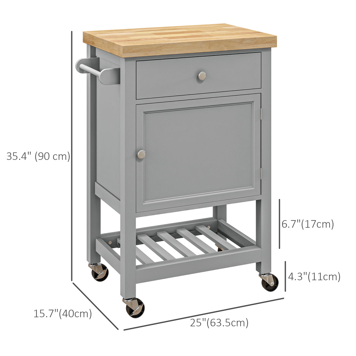 Rolling Kitchen Cart with Wood Top – 25"W x 35"H