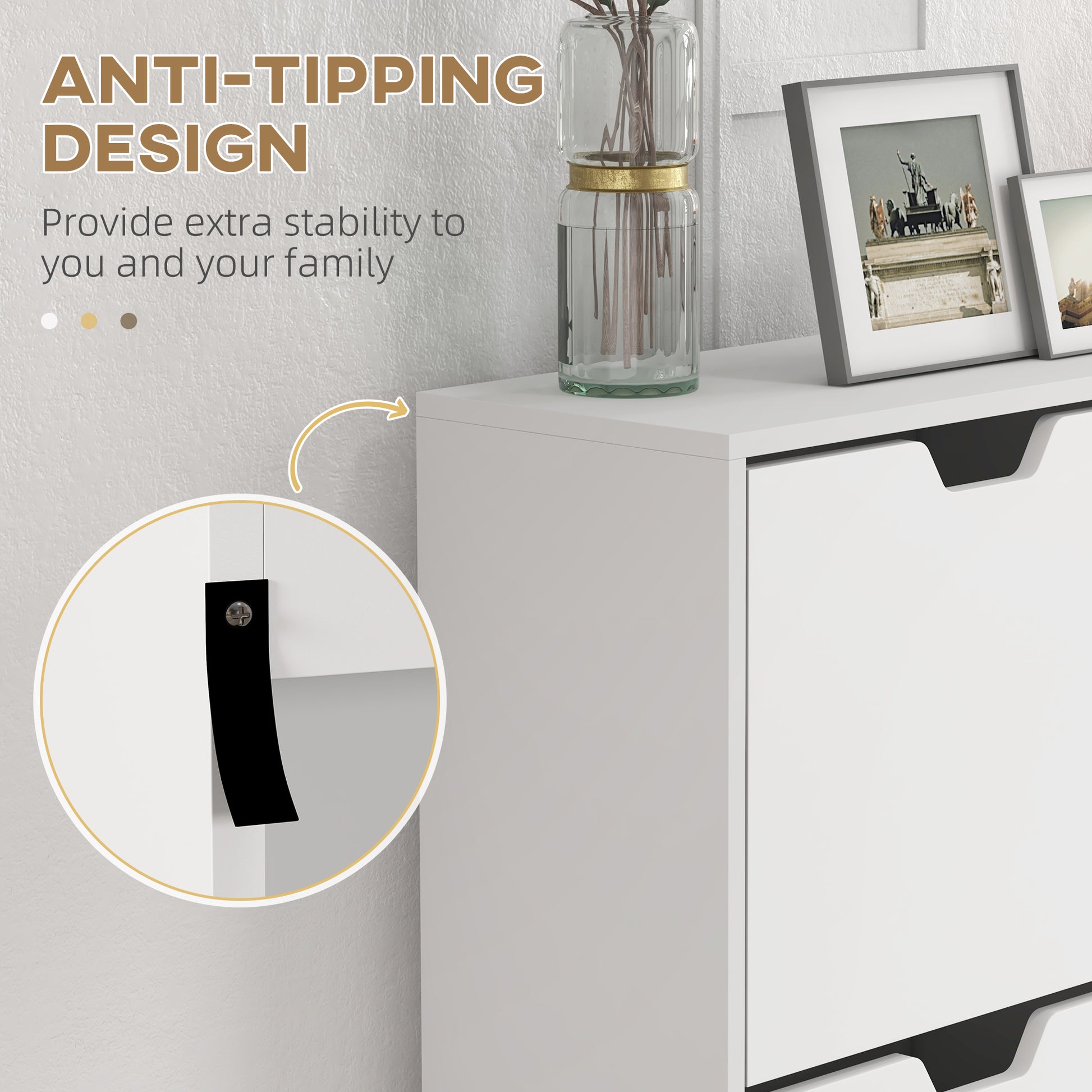 HOMCOM White Shoe Cabinet: 4 Flip Drawers, Adjustable Shelves, 16 Pairs