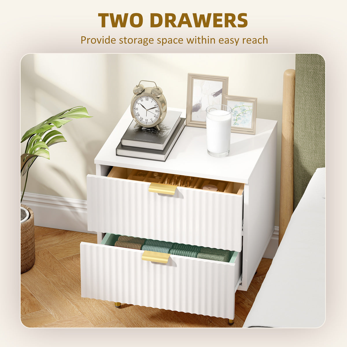 Modern 2-Drawer Nightstands with Metal Legs, Set of 2 – 19"W x 22"H