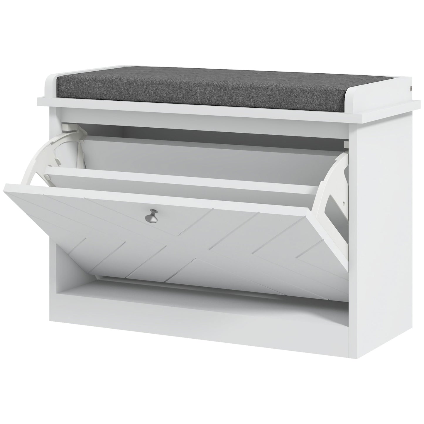 HOMCOM Upholstered Hallway Shoe Storage Bench with Flip Drawer, Adjustable Shelf