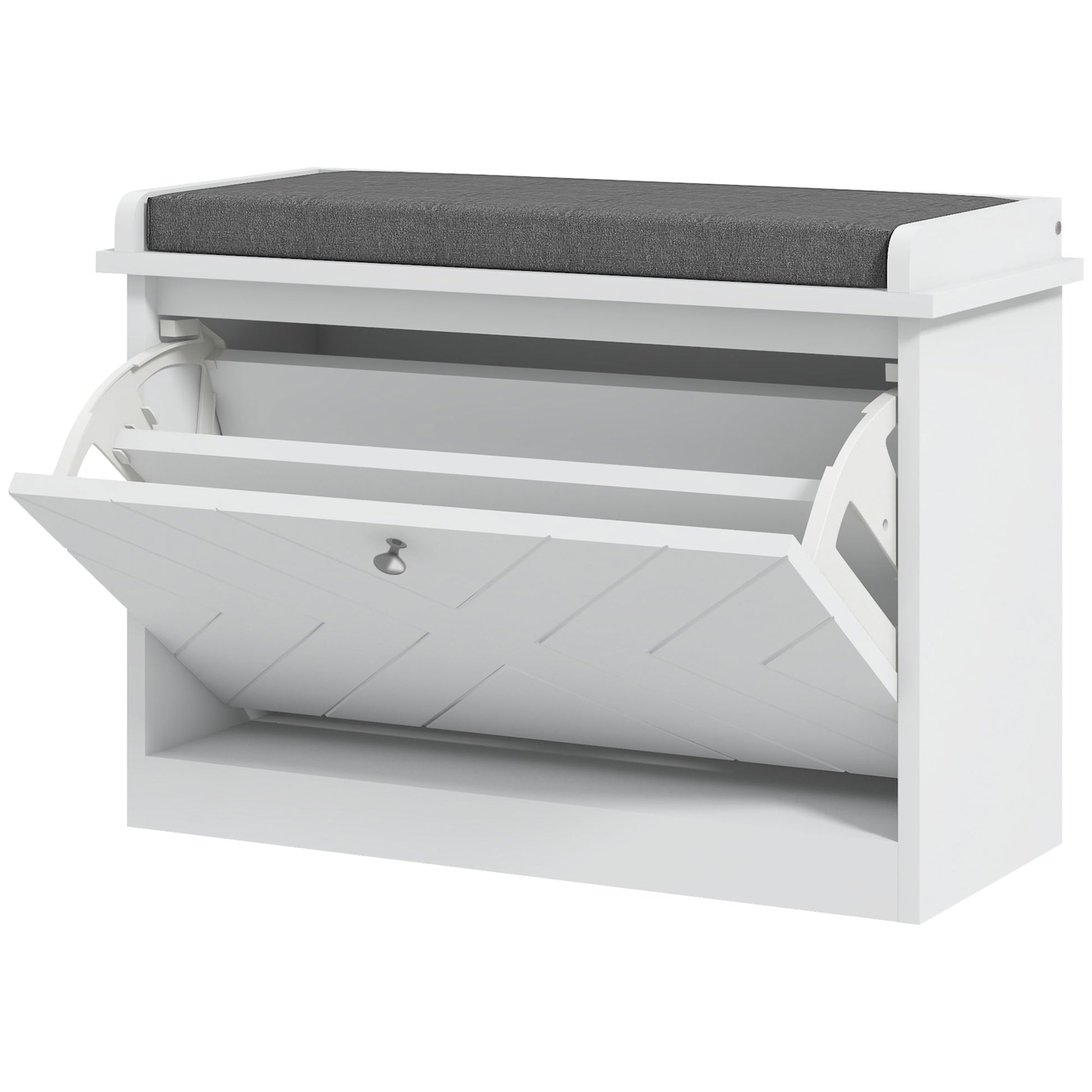 HOMCOM Upholstered Hallway Shoe Storage Bench with Flip Drawer, Adjustable Shelf