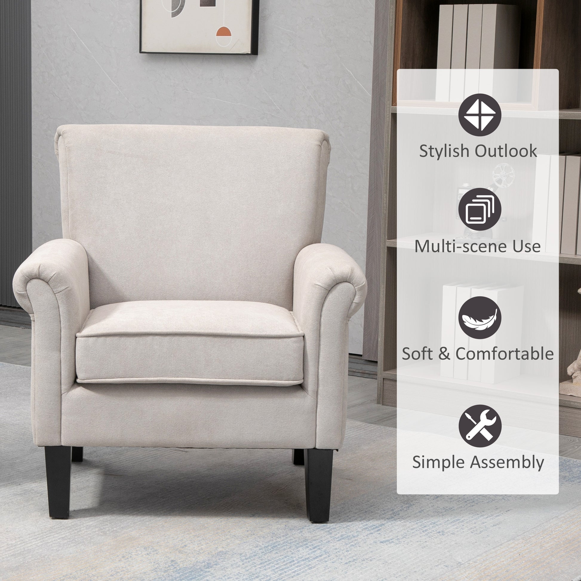 HOMCOM Grey Velvet Accent Chair, Upholstered Single Armchair with Rolled Armrests