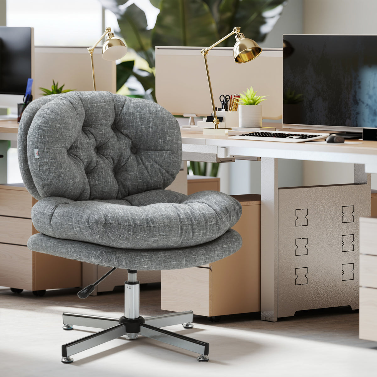Computer Desk Chair, Armless Office Chair with Wide Padded Seat and Adjustable Height, Grey