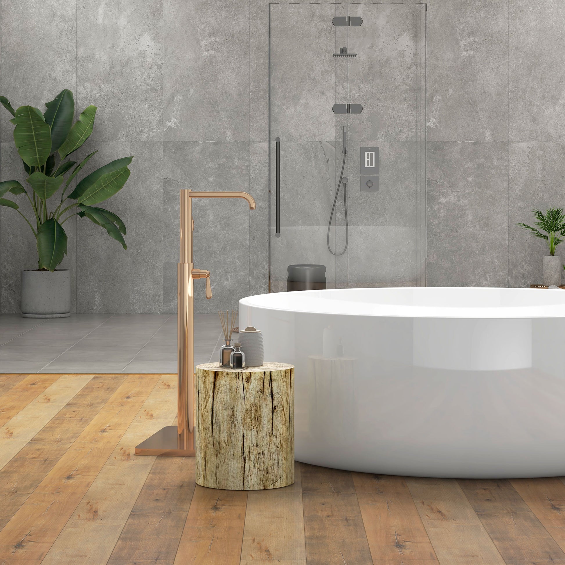 HOMCOM Natural Concrete Tree Stump End Table, Indoor Outdoor Garden Stool