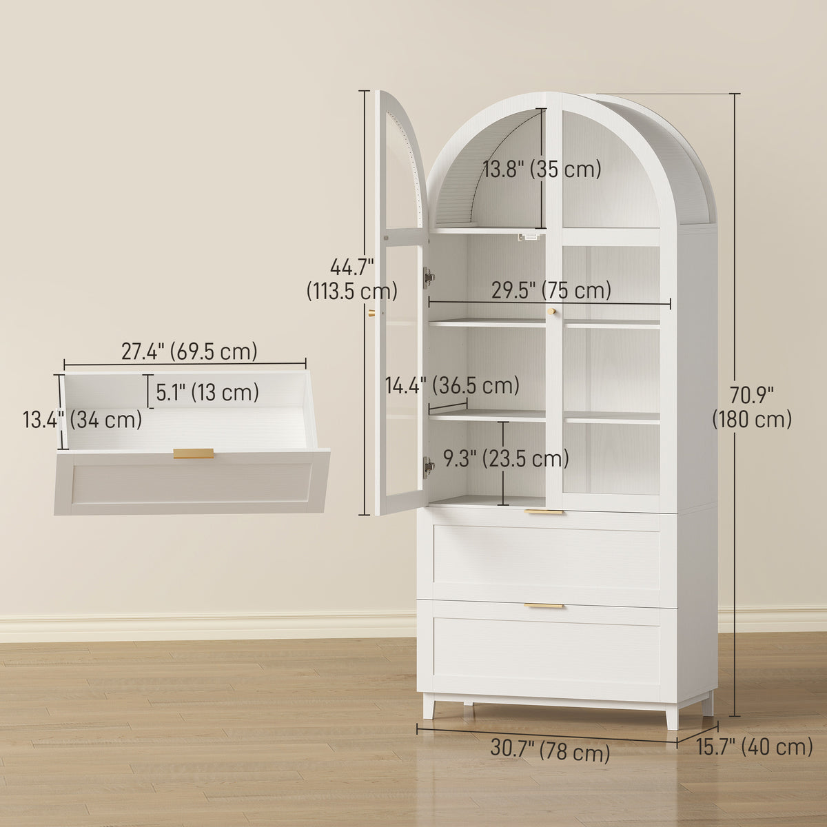 Farmhouse Kitchen Storage Cabinet with 2 Drawers – 31"W x 71"H