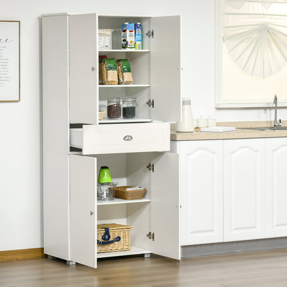 Modern Kitchen Pantry Storage Cabinet with 4 Doors and 3 Adjustable Shelves – 29"W x 73"H