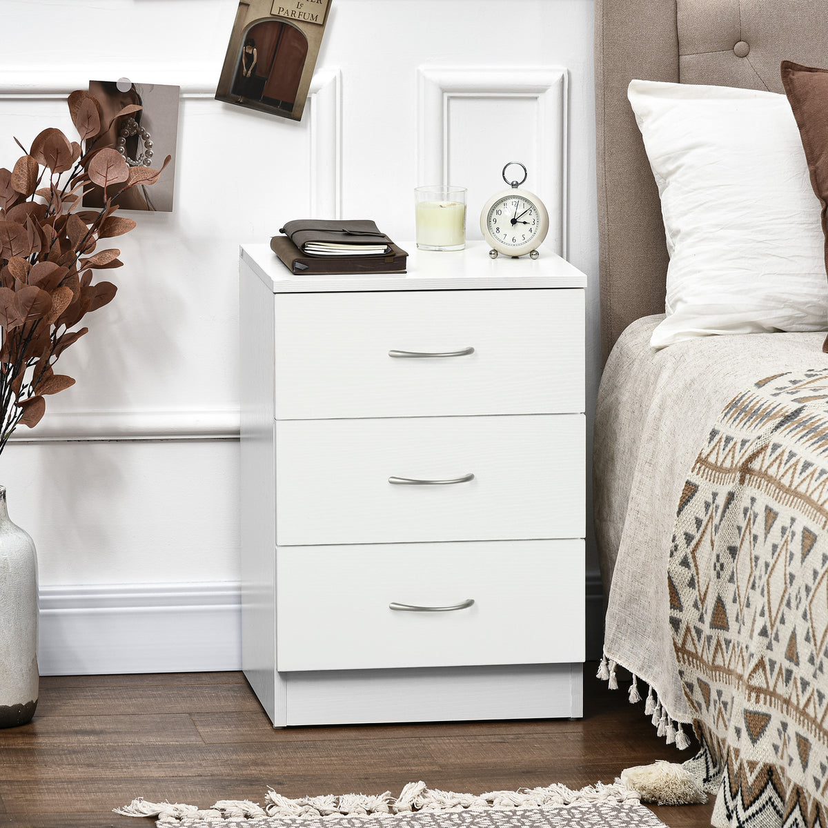 3-Drawer Wood Nightstands with Anti-Tip Design, Set of 2 – 16"W x 23"H