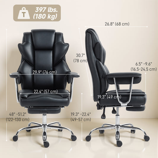 Big and Tall Office Chair, 400 lbs Overstuffed Desk Chair with Shaped Foam, PU Leather, Black