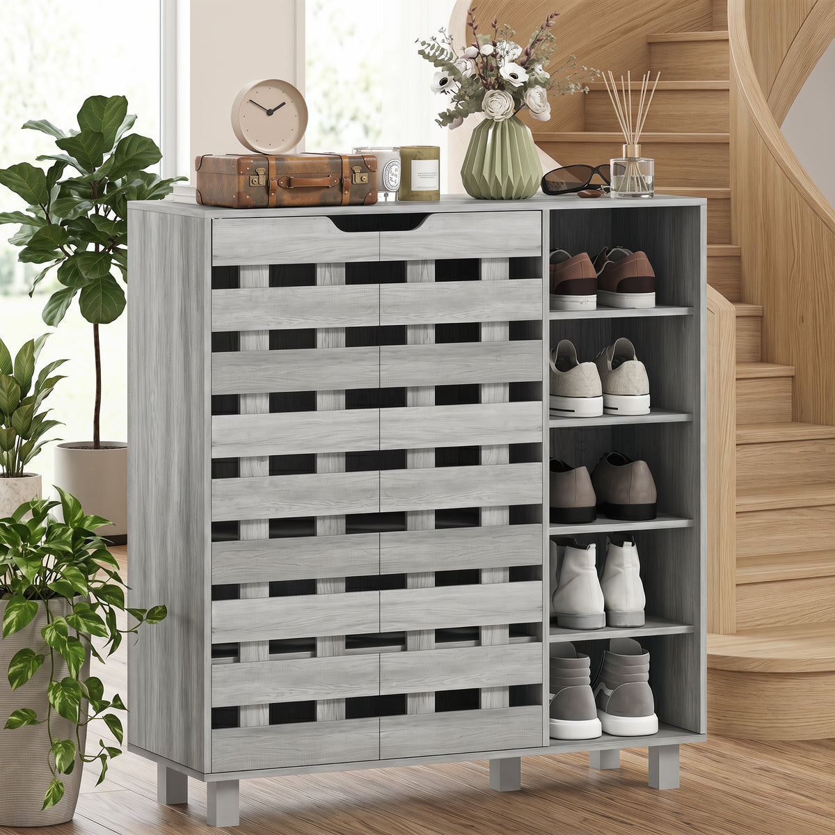 Shoe Cabinet with 5-Tier Double Door Storage – 34"W x 37"H