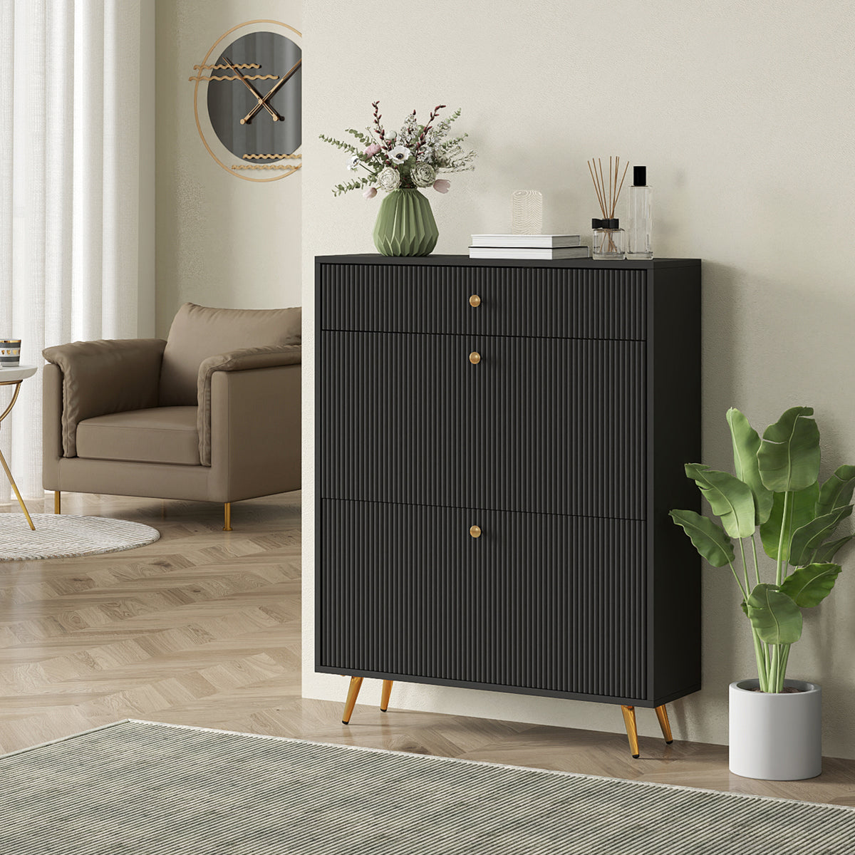Narrow Shoe Storage Cabinet with Wave-like Panels – 32"W x 40"H