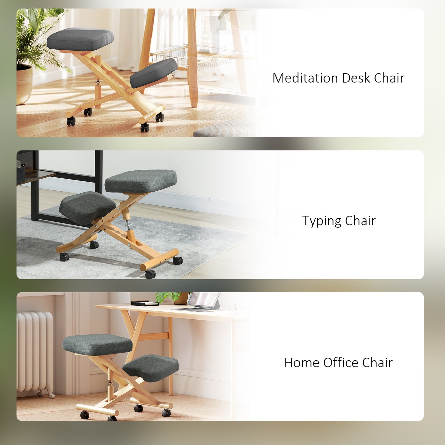 HOMCOM Ergonomic Kneeling Posture Chair: Rubberwood Frame, Wheels, Dark Grey