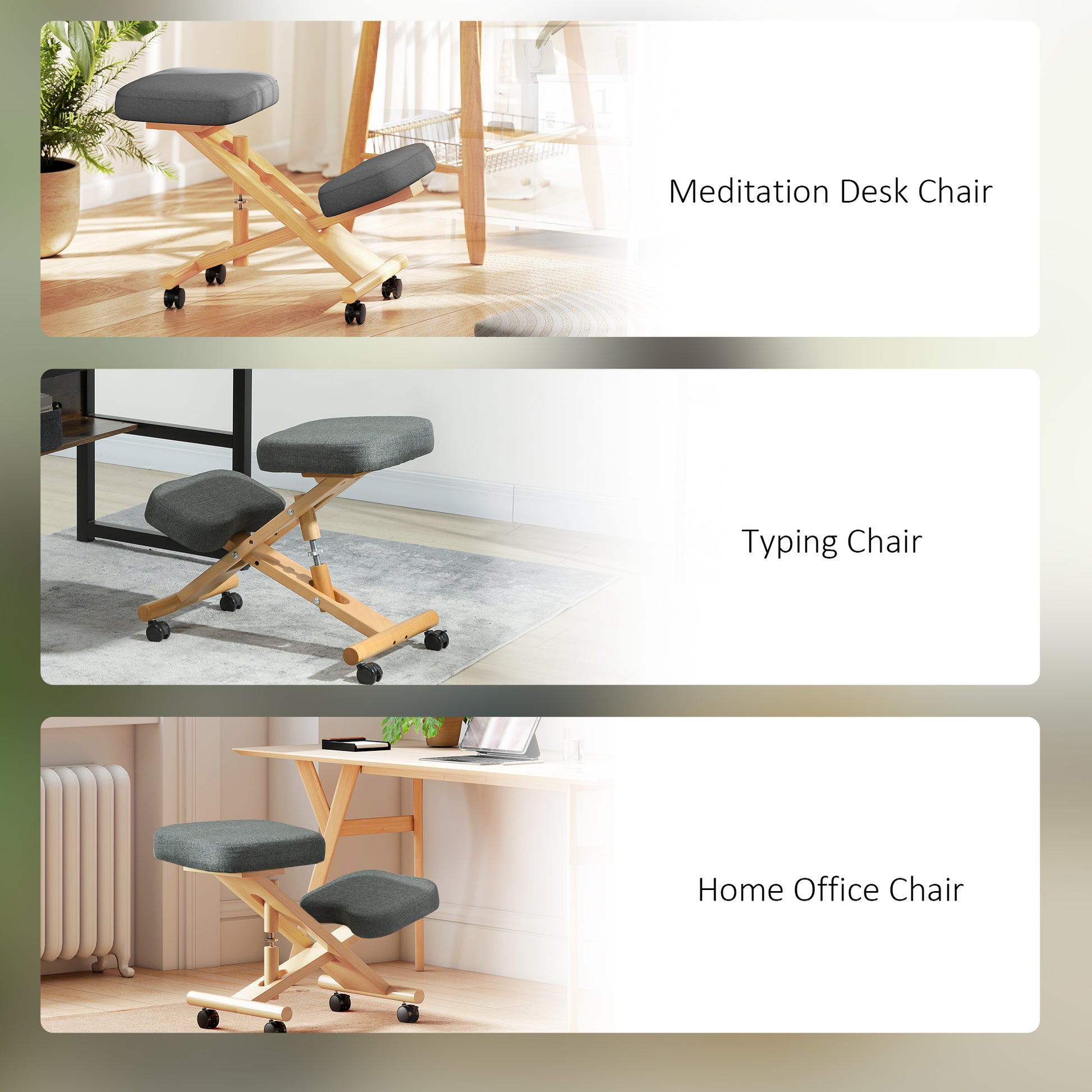 HOMCOM Ergonomic Kneeling Posture Chair: Rubberwood Frame, Wheels, Dark Grey