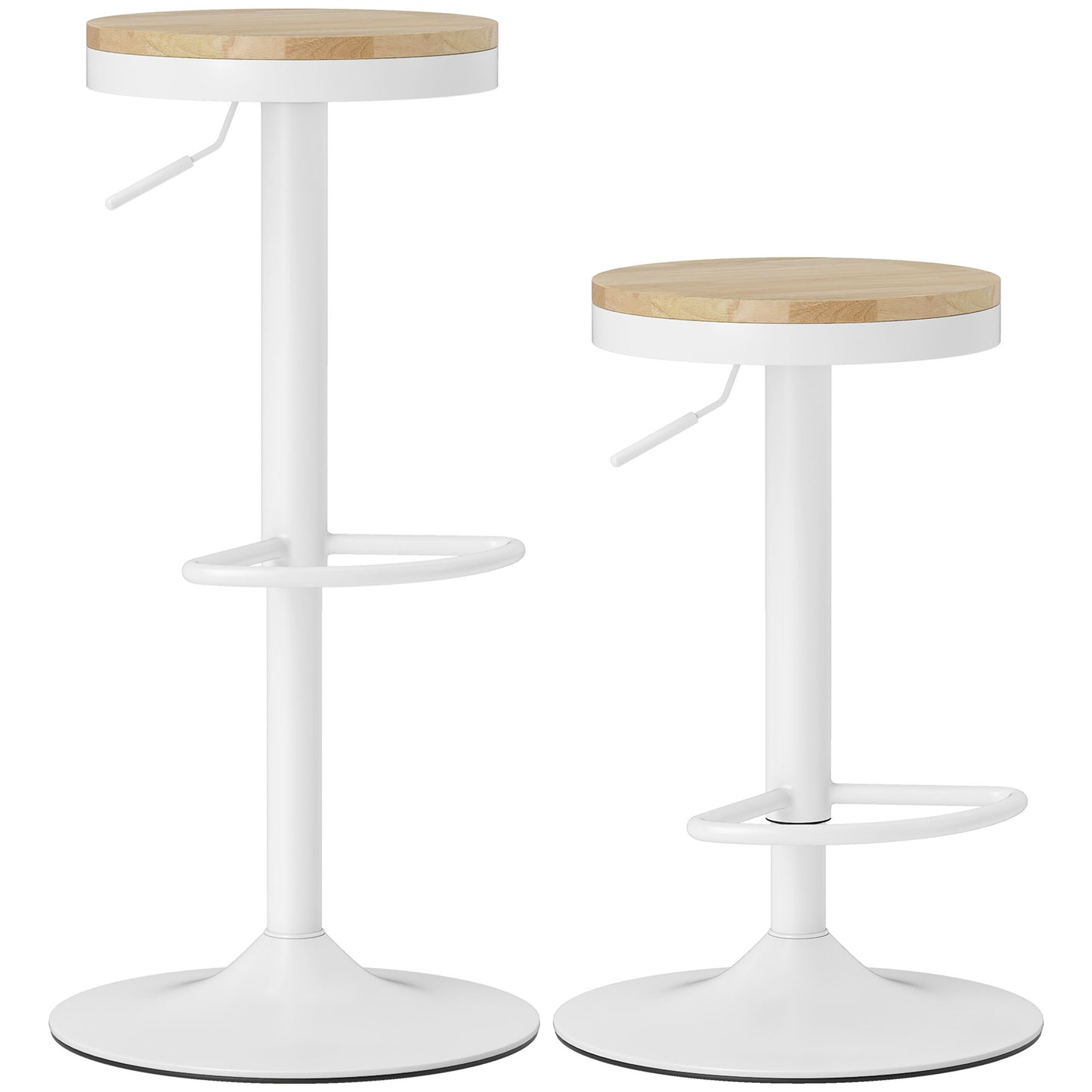 HOMCOM Wood Barstools Set of 2 Swivel Adjustable Height