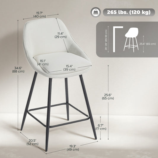 HOMCOM 26" Cream Upholstered Swivel Counter Bar Stools with Backrests