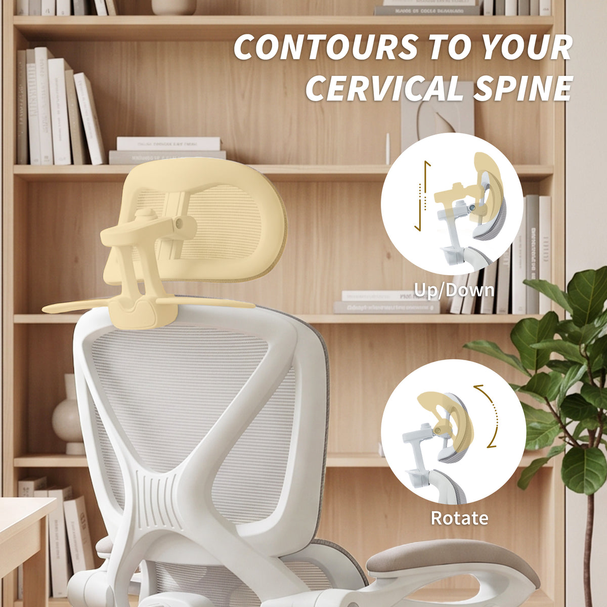 Mesh Desk Chair with Adjustable Headrest, Light Grey