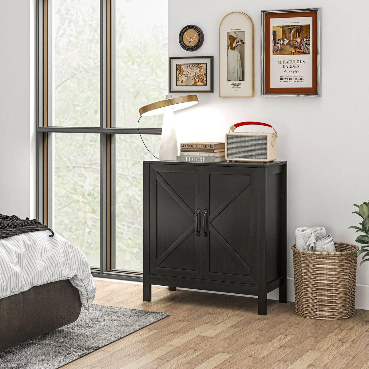 Kitchen Storage Cabinet with Barn Door and Adjustable Shelves – 32"W x 34"H