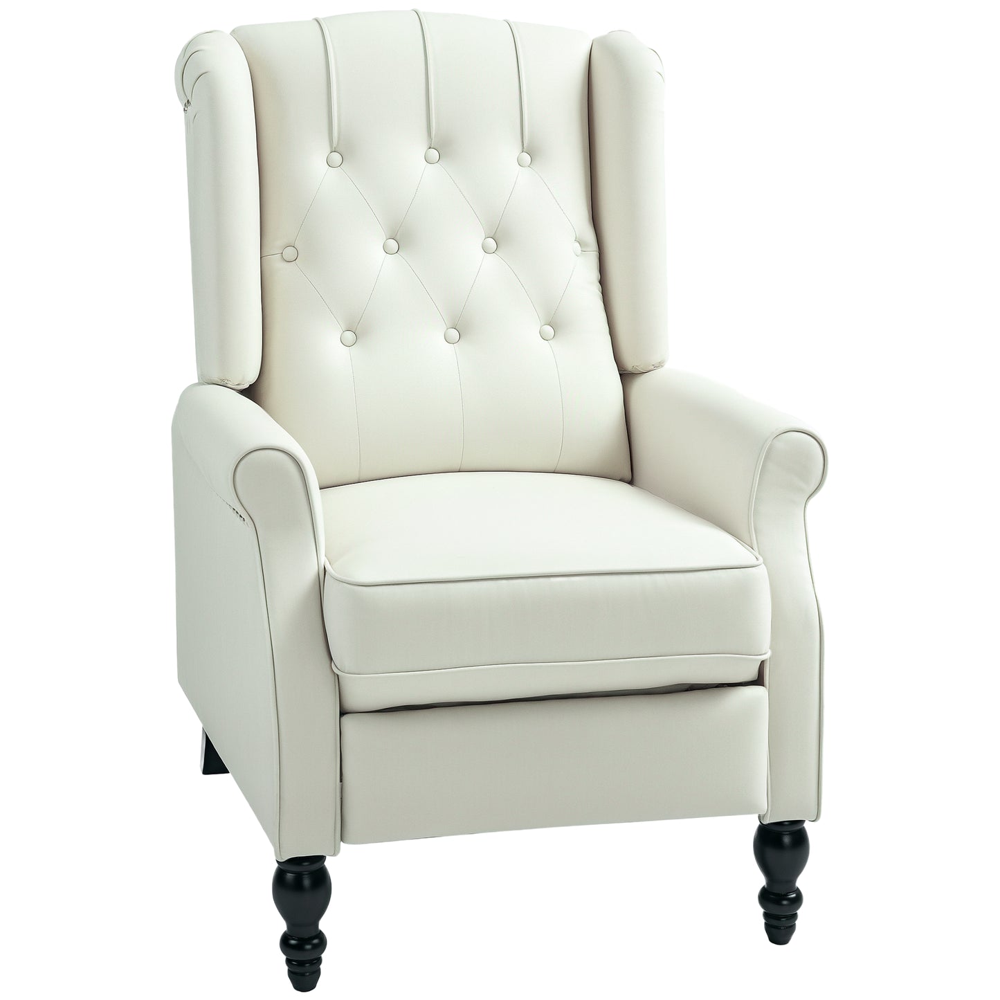 HOMCOM Cream White Wingback Recliner Chair with Button Tufted Footrest
