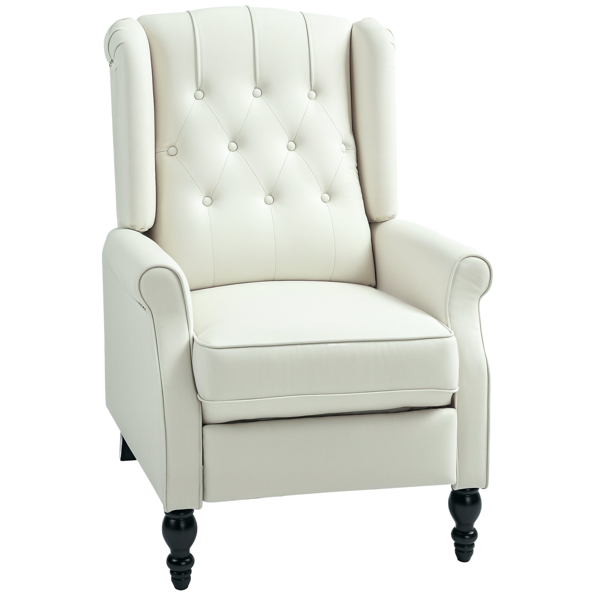 HOMCOM Cream White Wingback Recliner Chair with Button Tufted Footrest