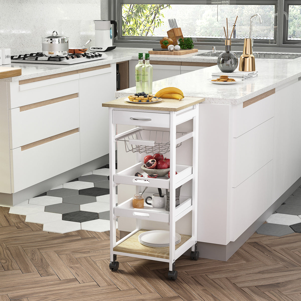 Rolling Kitchen Island Cart with Drawer – 15"W x 32"H