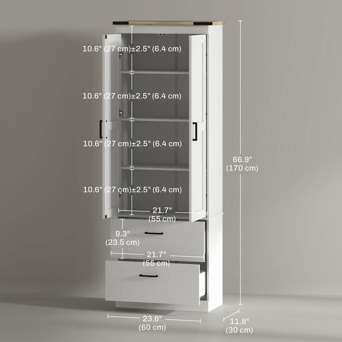 Kitchen Pantry Cabinet with Doors – 24"W x 67"H