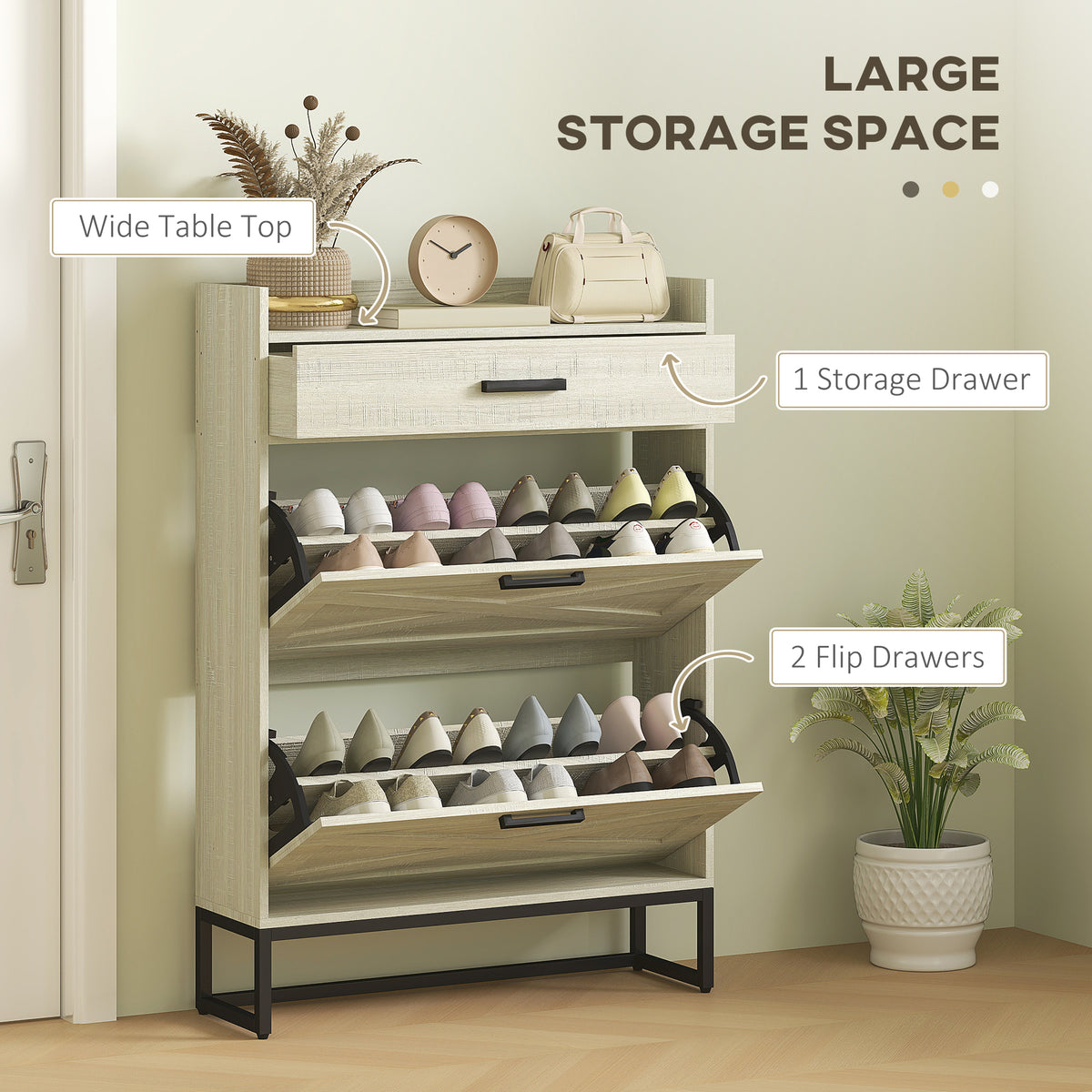 Slim Shoe Storage with 2 Flip Drawers and Adjustable Shelves – 32"W x 45"H