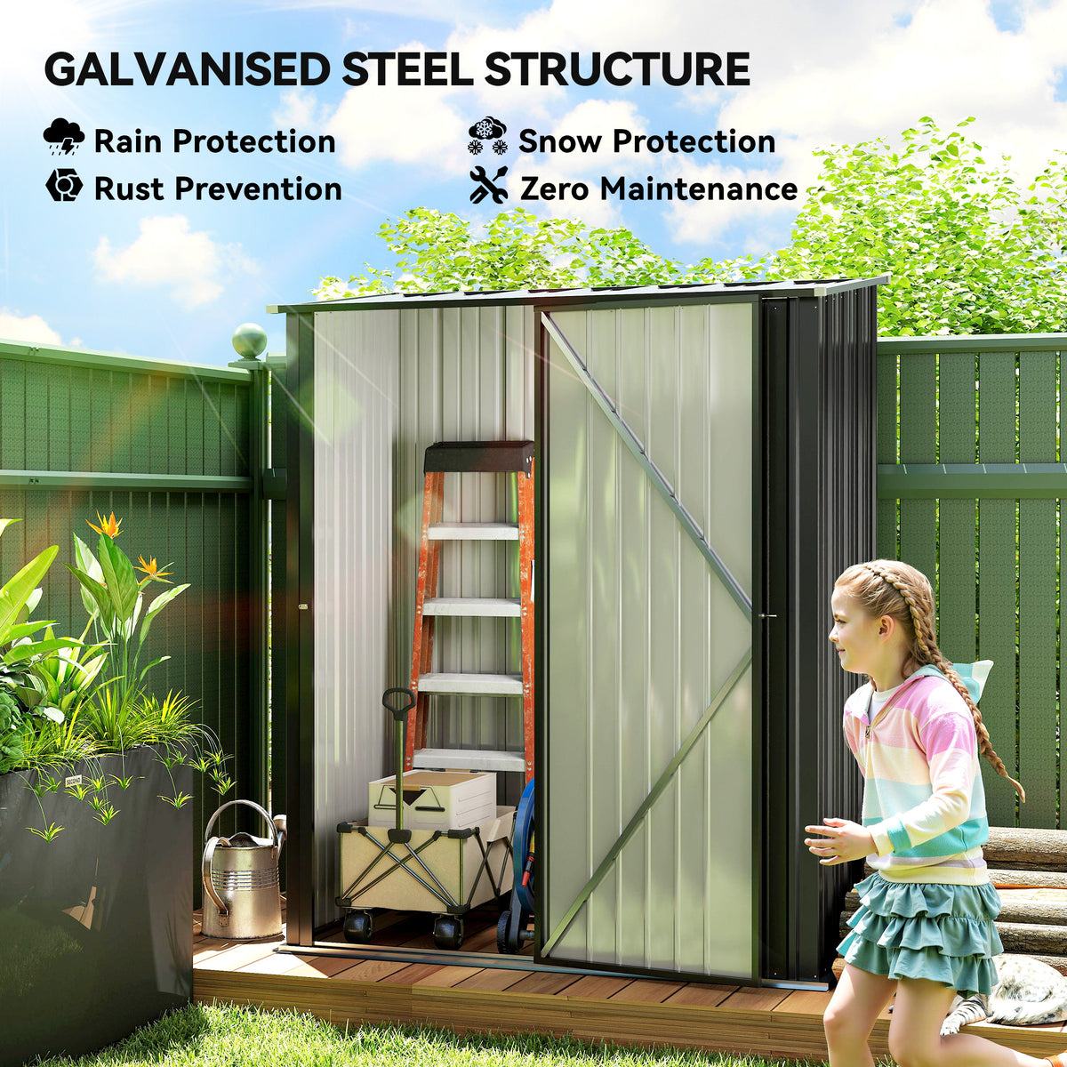 5' x 3' Outdoor Storage Shed, Steel Garden Shed with Single Lockable Door, Tool Storage Shed for Backyard – Black