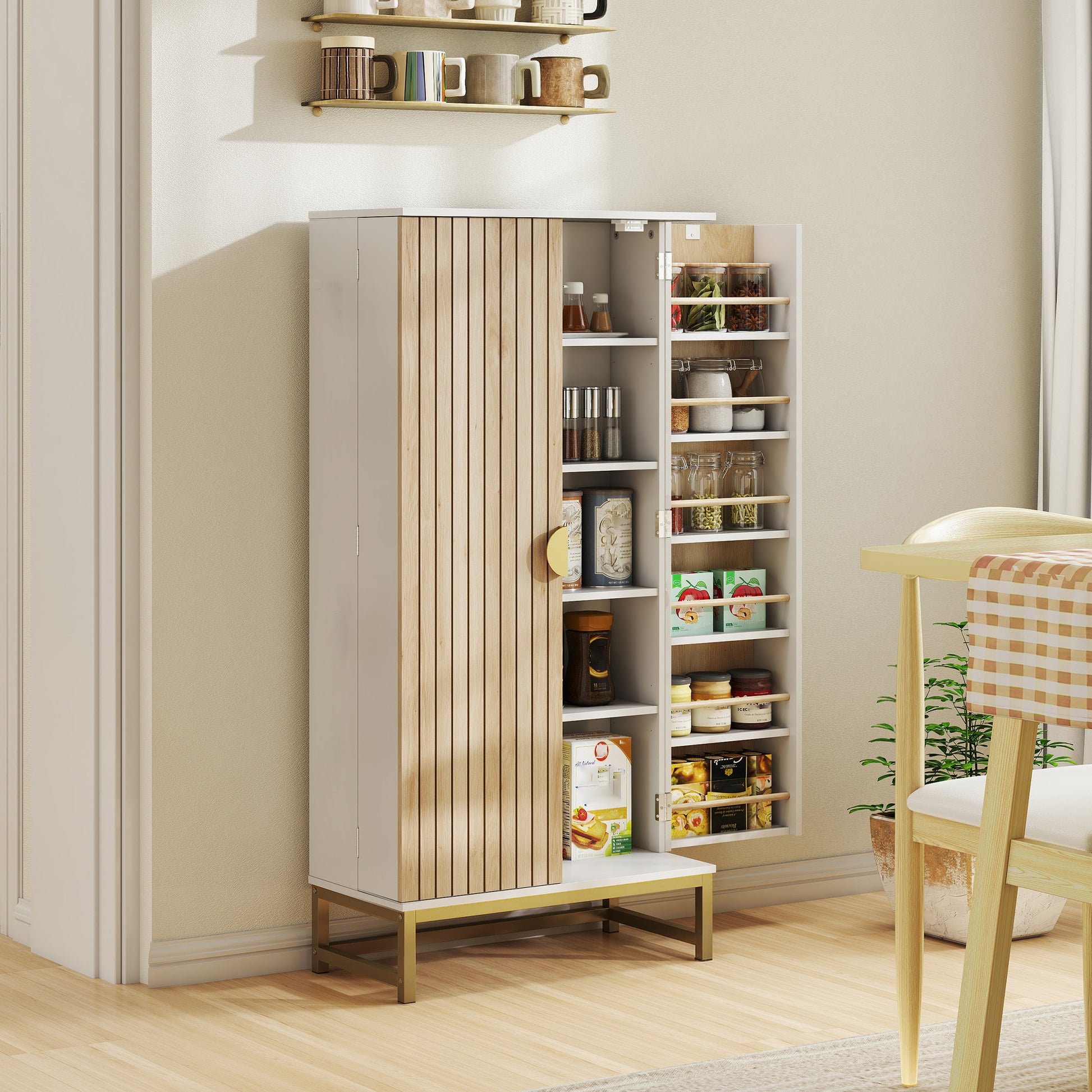 HOMCOM Kitchen Pantry Cabinet Freestanding 12 Door Shelves White
