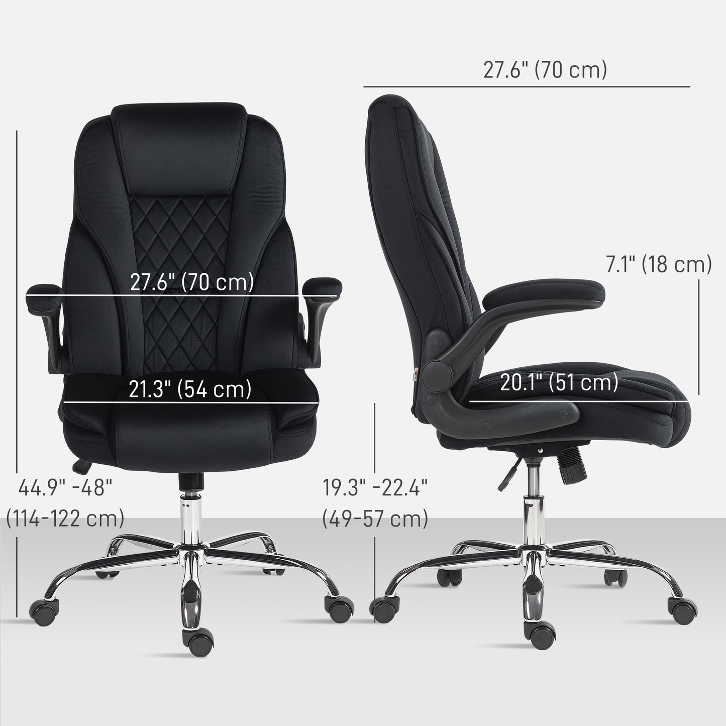 HOMCOM Ergonomic Executive Office Desk Chair: Velvet Diamond Fabric, Flip-Up Arms