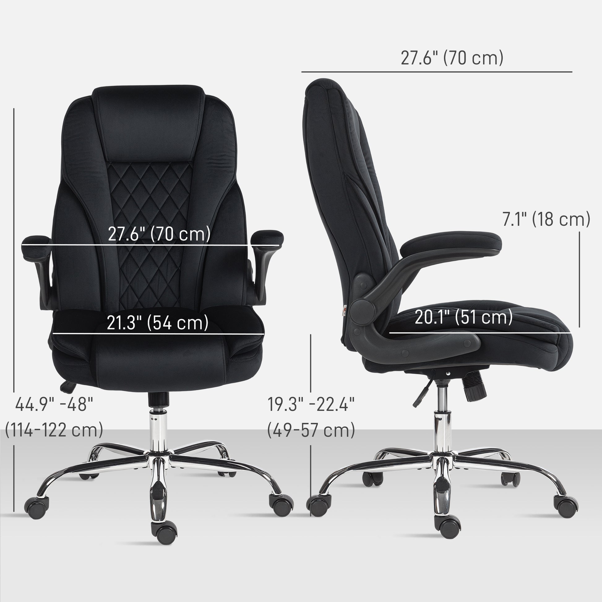 HOMCOM Ergonomic Executive Office Desk Chair: Velvet Diamond Fabric, Flip-Up Arms