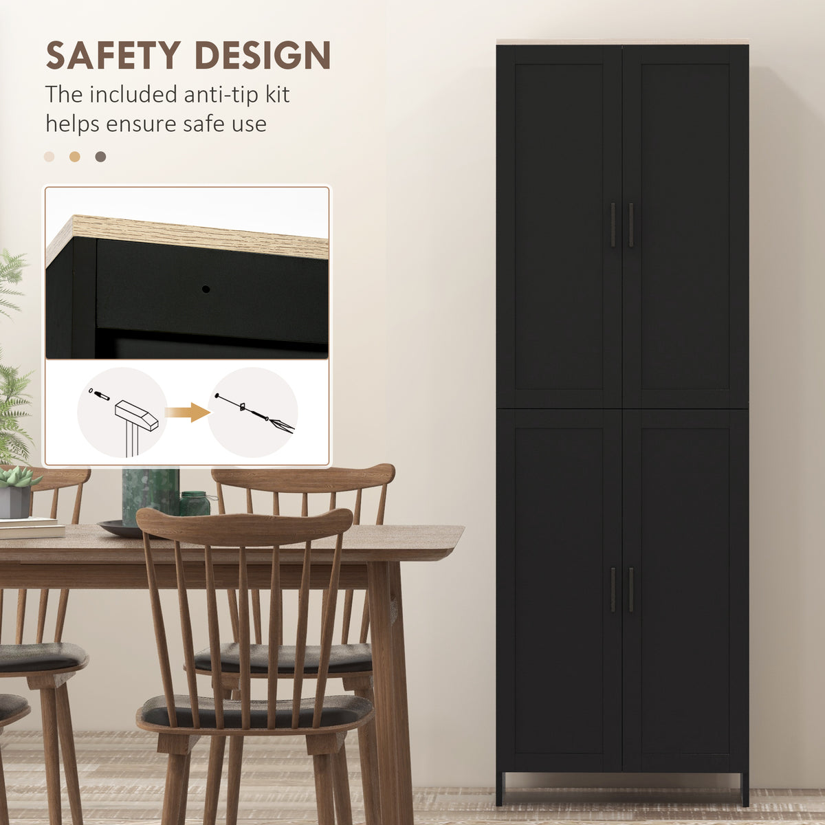 4-Door Kitchen Pantry Cabinet with Adjustable Shelves – 24"W x 67"H