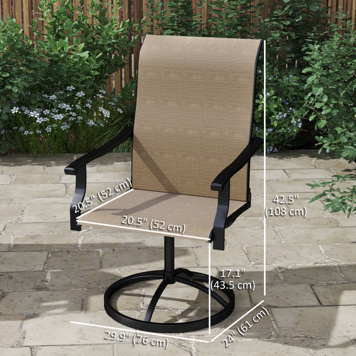 Outdoor Swivel Dining Chairs Set of 2, High Back Swivel Chairs with All Weather Mesh for Deck, Backyard, Poolside – Brown