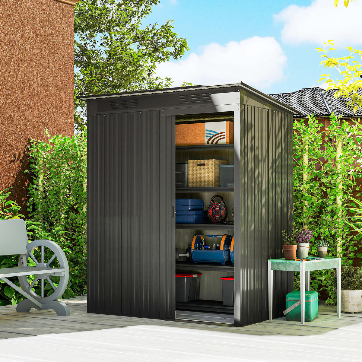 5.2' x 3.5' Outdoor Storage Shed, Easy to Assemble Metal Garden Shed, for Backyard, Lawn, Patio – Dark Grey