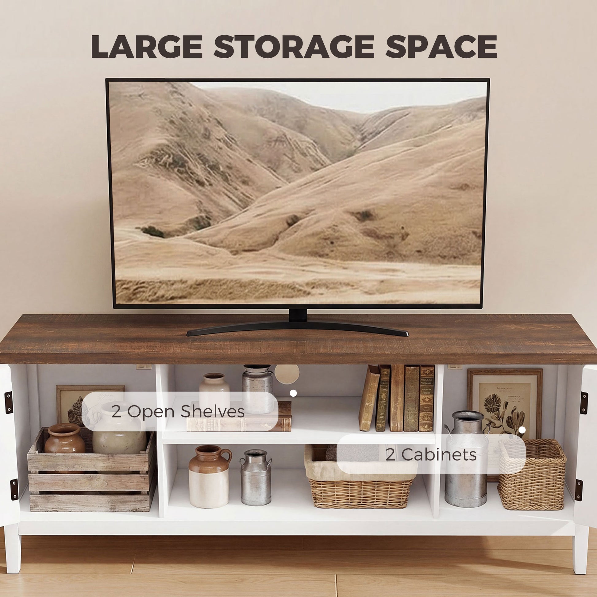 HOMCOM TV Stand Entertainment Center White Brown 55-Inch