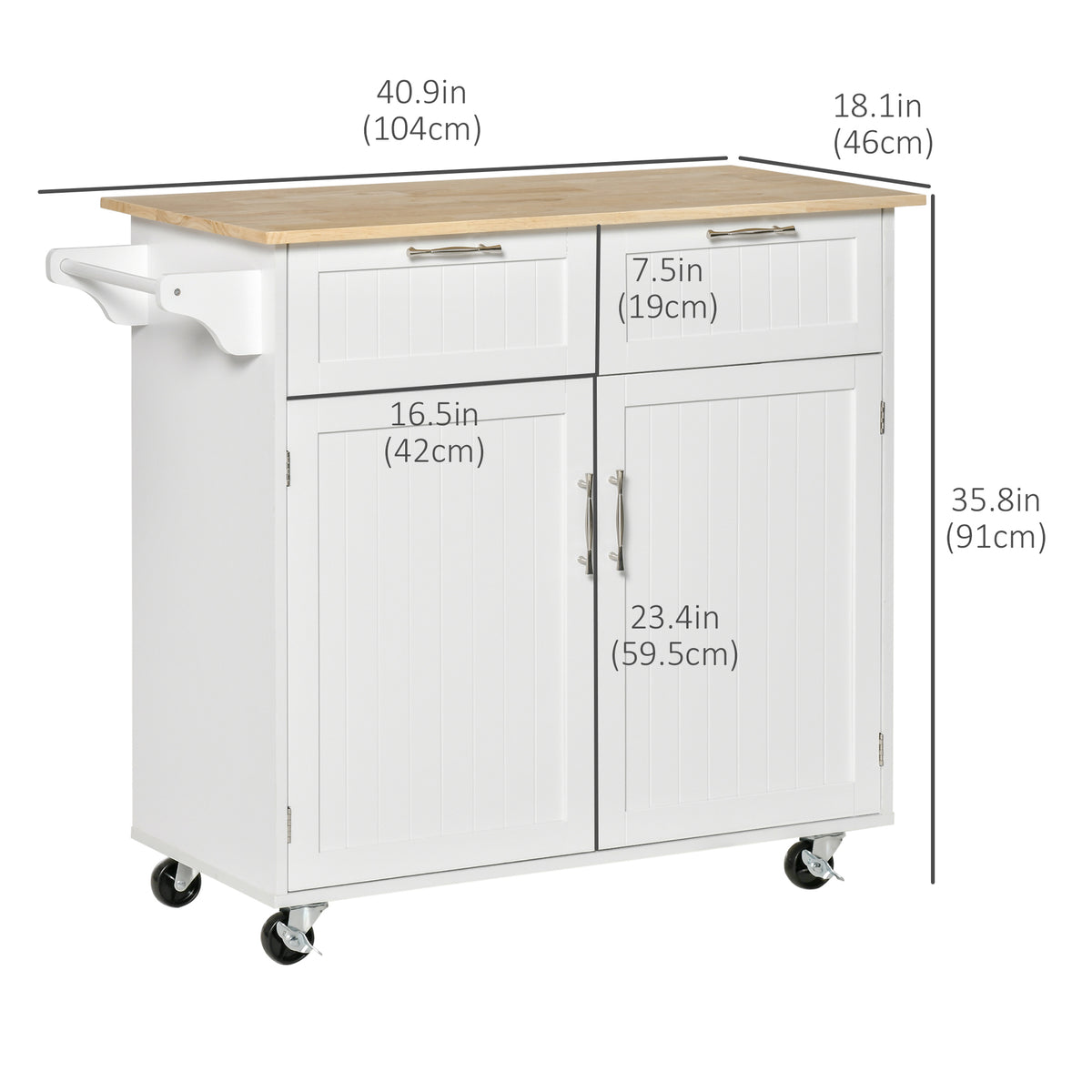 Kitchen Cart on Wheels with 2 Storage Drawers – 41"W x 36"H
