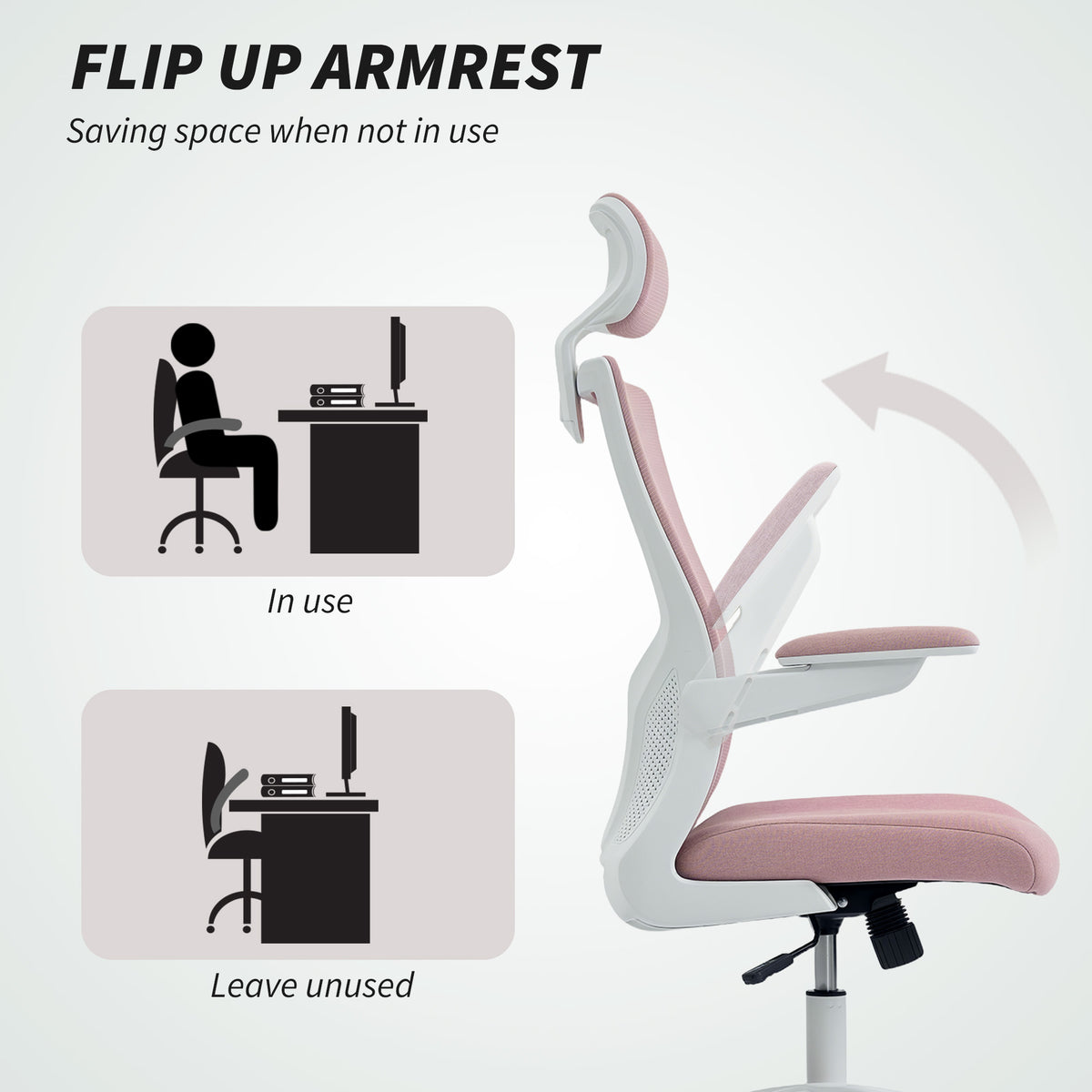 Ergonomic Office Chair, Swivel Desk Chair with Adjustable Lumbar Support, Pink