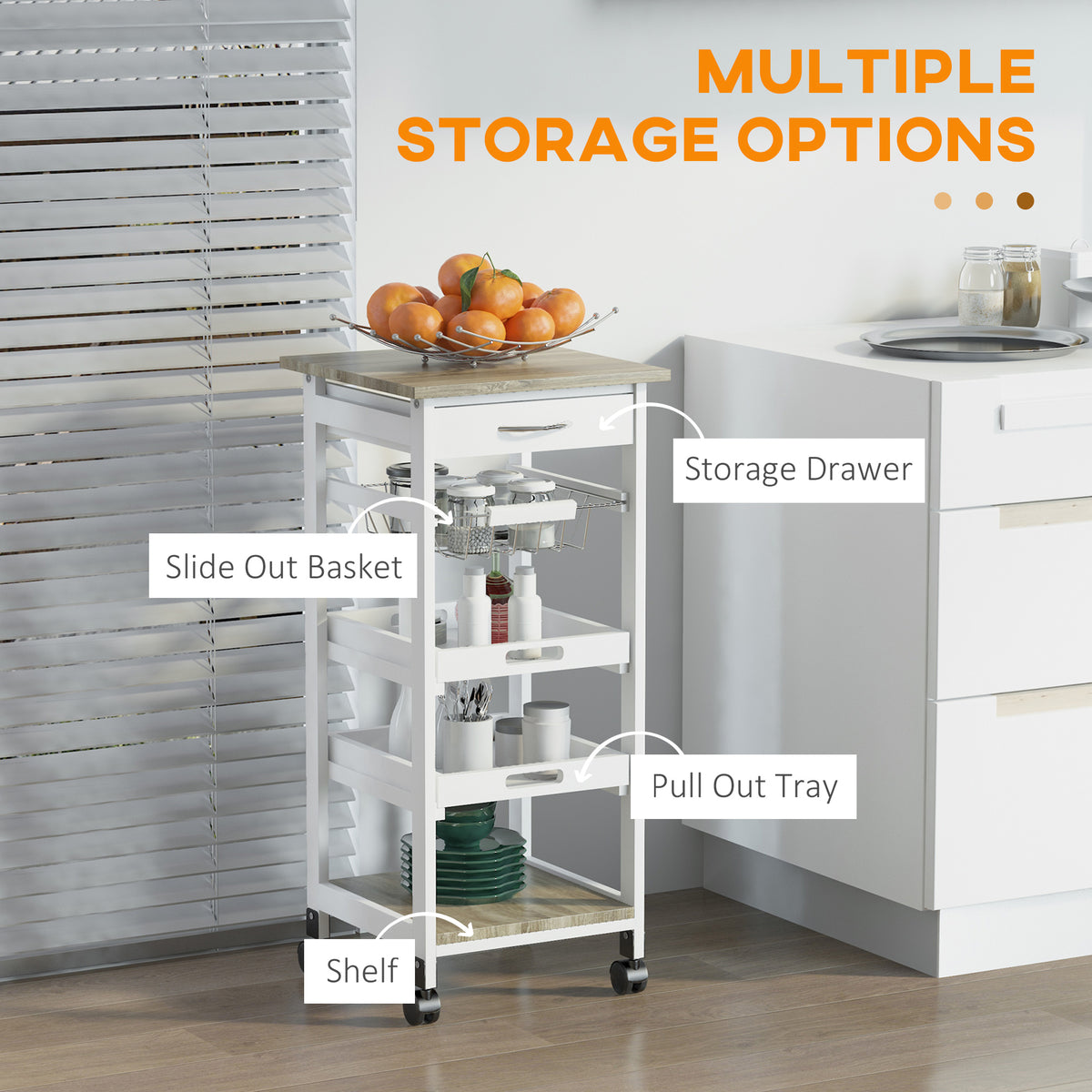 Rolling Kitchen Island Cart with Drawer – 15"W x 32"H