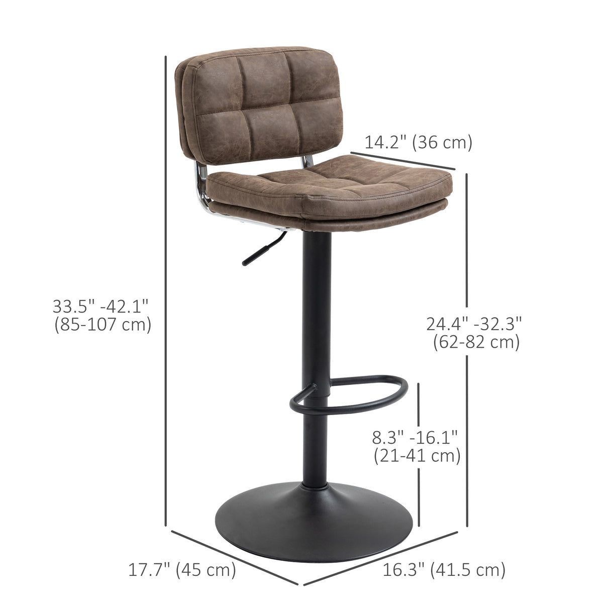 PU Leather Adjustable Swivel Counter Stools with Back and Footrest, Set of 2, Black