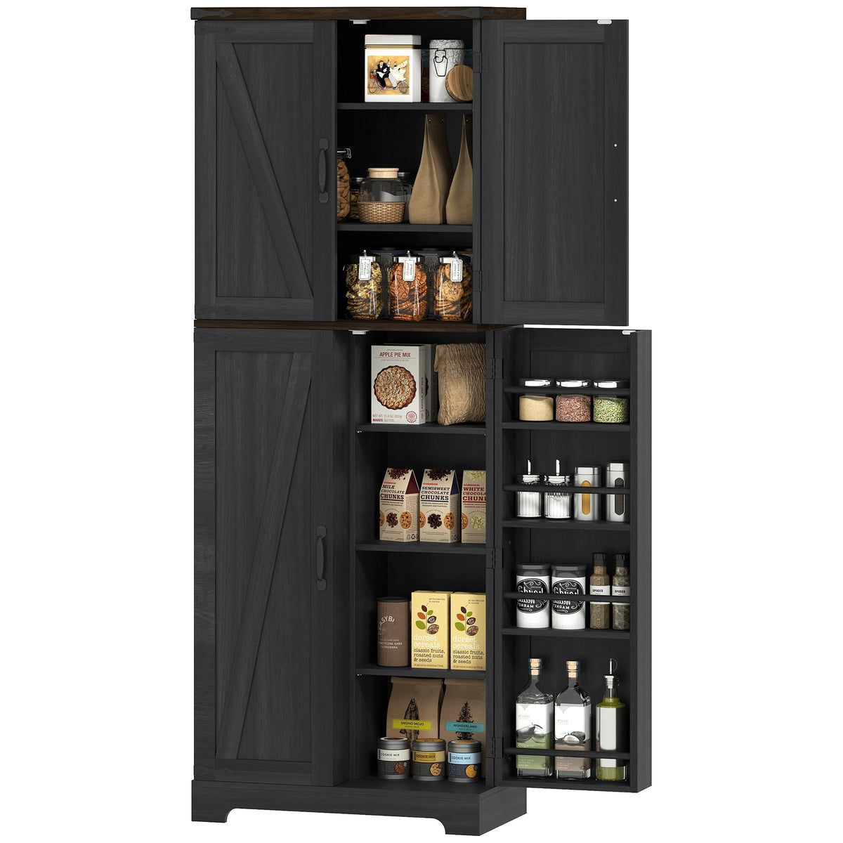 Tall Kitchen Pantry Cabinet with Spice Racks and Adjustable Shelves – 24"W x 64"H