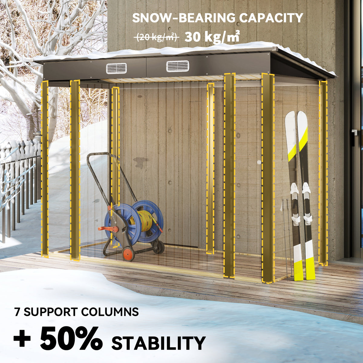 8 x 4FT Galvanized Garden Storage Shed, Metal Outdoor Shed with Double Doors and 2 Vents – Oak