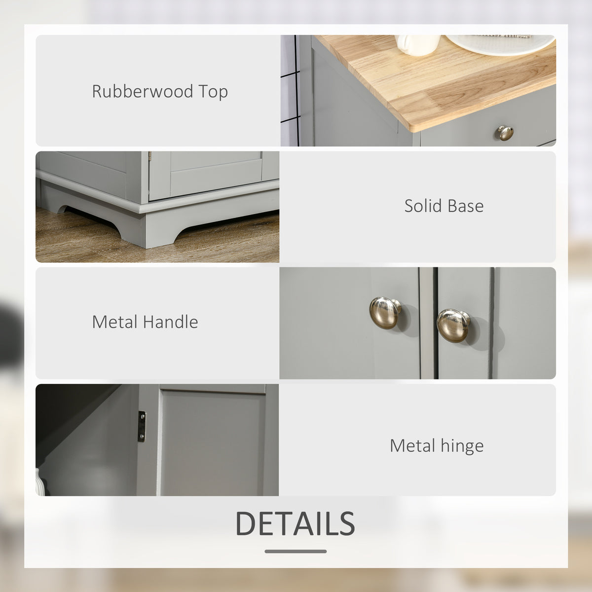 Buffet Cabinet with Storage Cabinets – 40"W x 34"H, Grey
