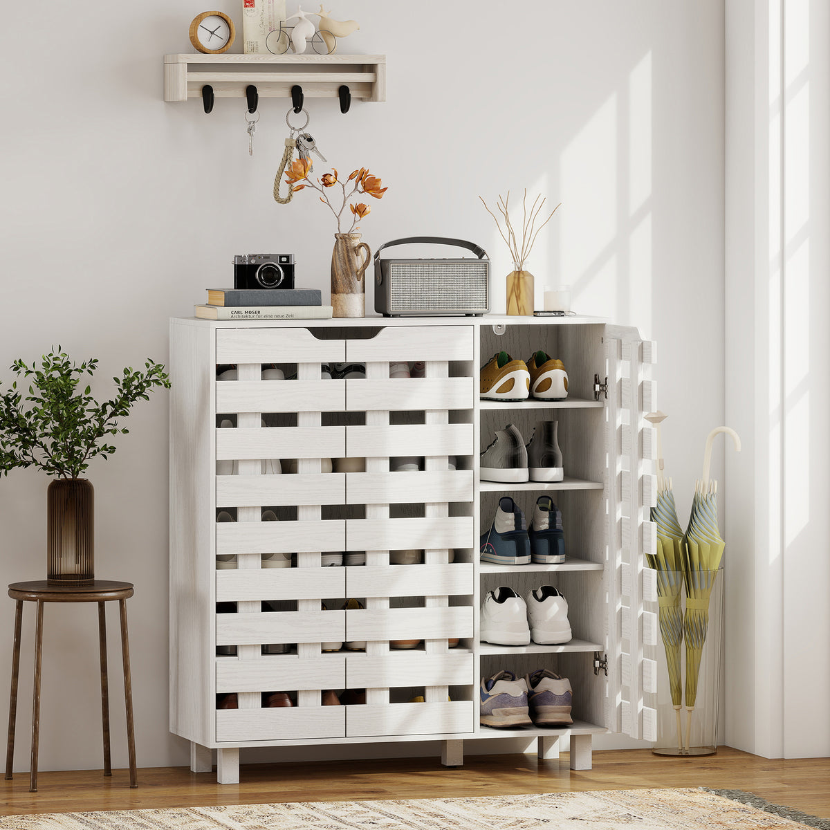 Shoe Cabinet with Hollowed-Out Doors – 34"W x 37"H